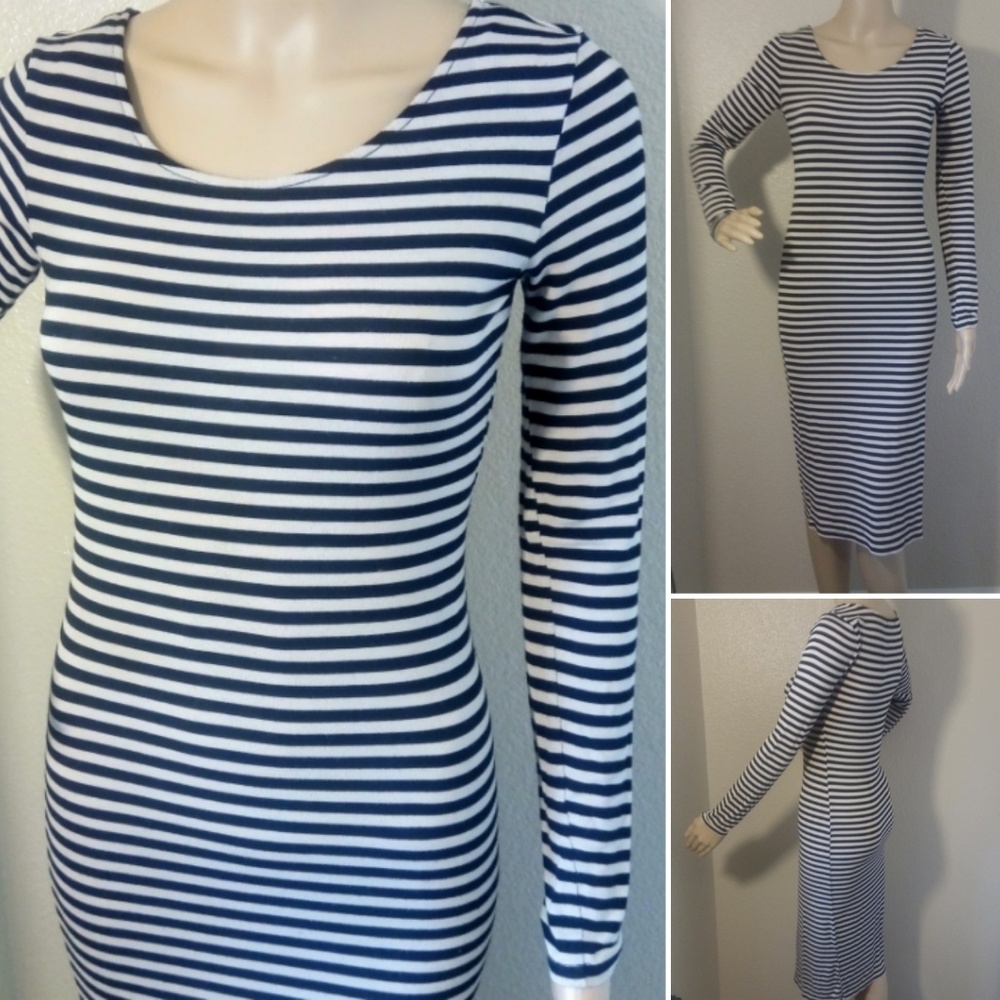 Striped Bodycon Midi Long Sleeve Dress